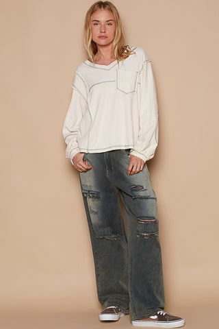 POL V-Neck knit Panel Exposed Seam Top Trendsi