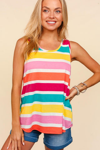 Haptics Round Neck Striped Knit Tank Trendsi