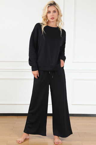 Double Take Full Size Textured Long Sleeve Top and Drawstring Pants Set Trendsi