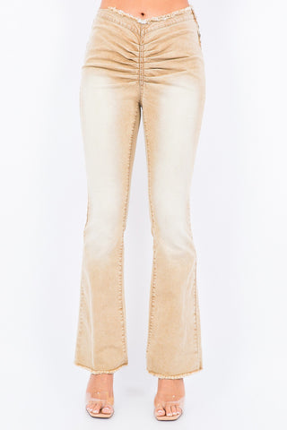 American Bazi V-Cut Ruched Flare Pants Trendsi