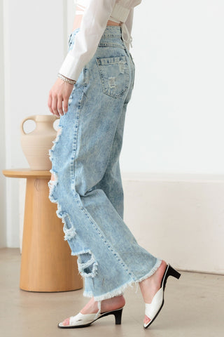 Litz La Distressed Frayed Hem Flare Jeans Trendsi