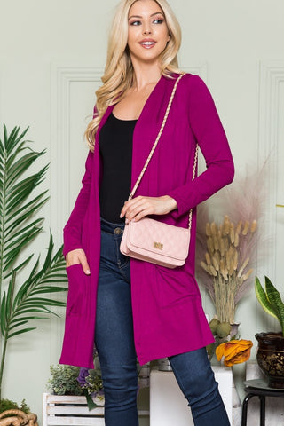 Celeste Full Size Open Front Cardigan with Pockets Trendsi