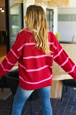 Haptics Collared Neck Striped Contrast Sweater Trendsi