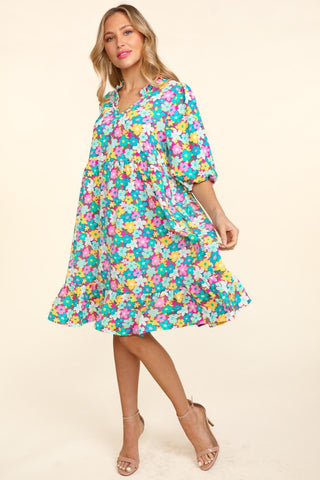 Haptics Bubble Sleeve Floral Ruffled Dress Trendsi