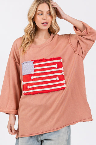 SAGE + FIG Full Size American Flag Patch Drop Shoulder T-Shirt Trendsi