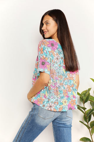 Double Take Floral Round Neck Babydoll Top Trendsi