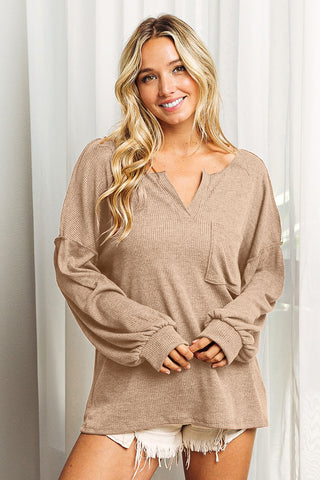 BiBi Exposed Seam Long Sleeve Top Trendsi