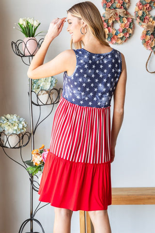 Heimish Full Size US Flag Theme Contrast Tank Dress Trendsi