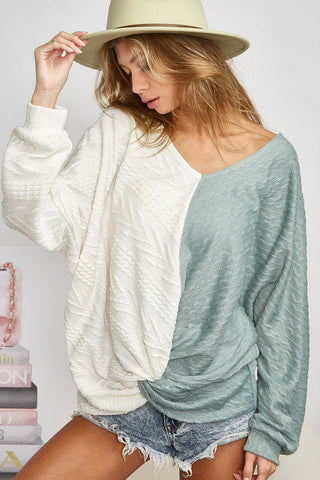 BiBi Twist Front Contrast Cable Knit Top Trendsi