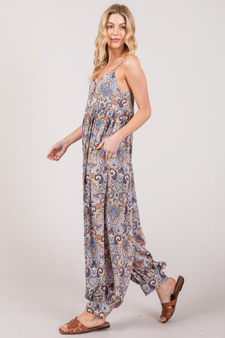 SAGE + FIG Full Size Multi Paisley Print Sleeveless Jumpsuit Trendsi