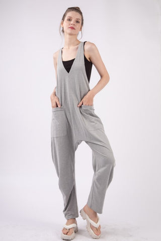 VERY J  Plunge Sleeveless Jumpsuit with Pockets Trendsi