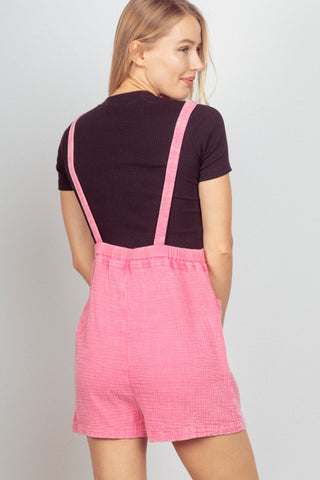 VERY J Sleeveless Double Gauze Overalls with Pockets Trendsi