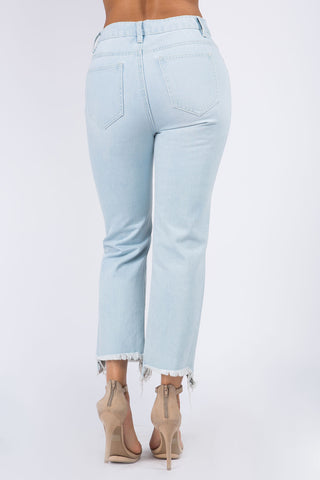 American Bazi High Waist Distressed Raw Hem Jeans Trendsi