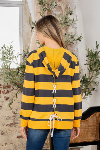 Full Size Drawstring Striped Long Sleeve Hoodie Trendsi