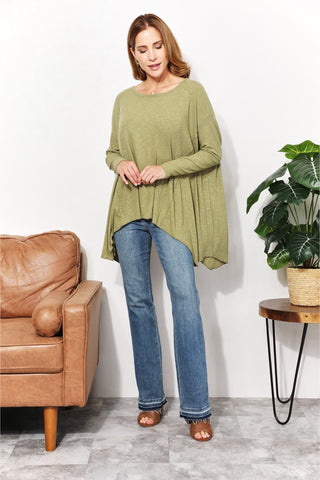 HEYSON Full Size Oversized Super Soft Rib Layering Top with a Sharkbite Hem and Round Neck Trendsi