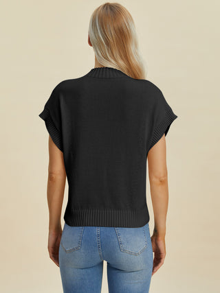 Double Take Full Size Mock Neck Short Sleeve Sweater Trendsi