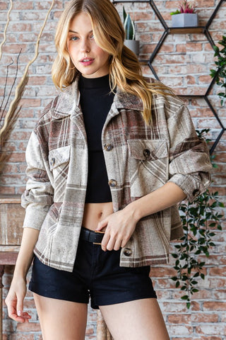 Reborn J Plaid Button Up Long Sleeve Shacket Trendsi