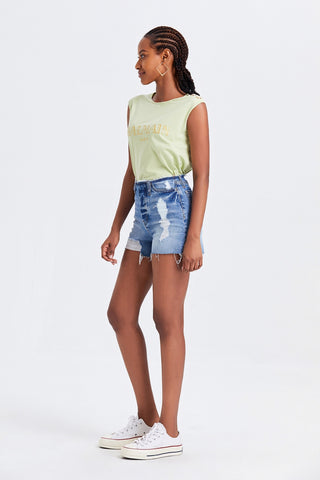 BAYEAS High Rise Bandless Denim Shorts Trendsi