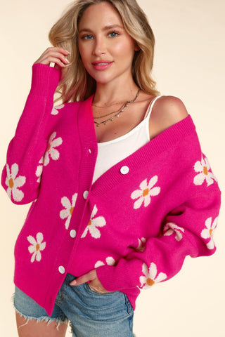 Haptics Full Size Daisy Floral Button Down Long Sleeve Cardigan Trendsi