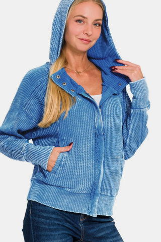 Zenana Washed Zip Up Hooded Jacket Trendsi