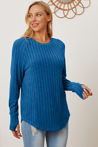 Basic Bae Full Size Ribbed Thumbhole Sleeve T-Shirt Trendsi