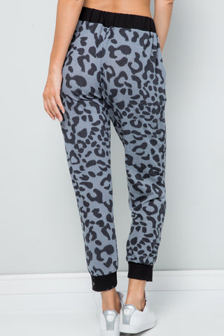 Celeste Full Size Leopard Contrast Sweatpants Trendsi