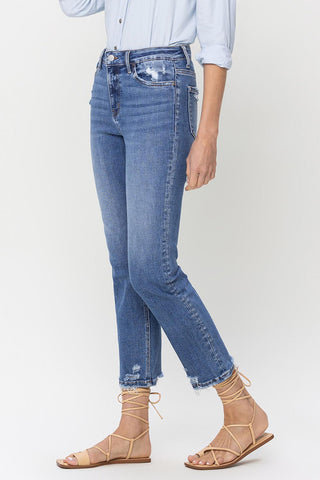 Lovervet High Rise Raw Hem Straight Jeans Trendsi