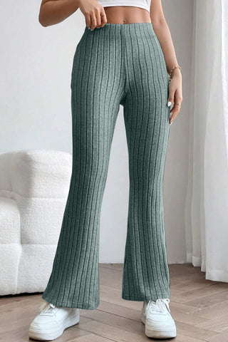 Basic Bae Full Size Ribbed High Waist Flare Pants Trendsi