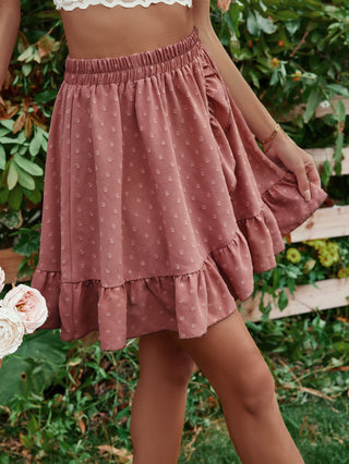 Honey Ruffle Hem Elastic Waist Mini Skirt Trendsi