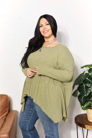 HEYSON Full Size Oversized Super Soft Rib Layering Top with a Sharkbite Hem and Round Neck Trendsi