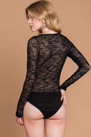 Culture Code Round Neck Mesh Perspective Bodysuit Trendsi