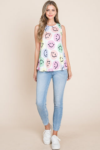 BOMBOM Smiley Face Round Neck Tank Trendsi