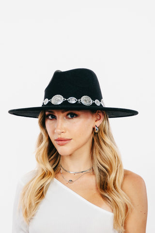 Fame Metal Trim Flat Brim Fedora Hat Trendsi