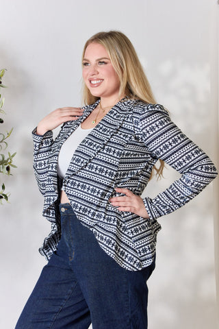 Heimish Full Size Open Front Printed Blazer Trendsi