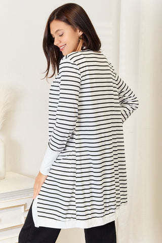 Double Take Striped Open Front Longline Cardigan Trendsi