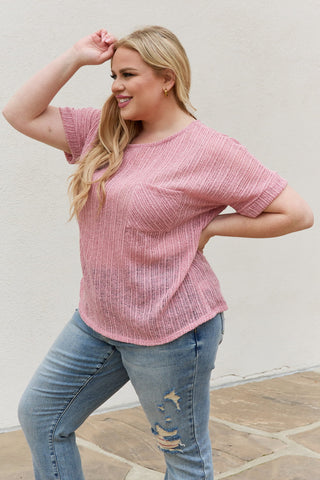 e.Luna Full Size Chunky Knit Short Sleeve Top in Mauve Trendsi