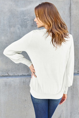 Basic Bae Full Size V-Neck Lantern Sleeve Top Trendsi