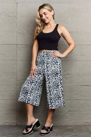 Ninexis Leopard High Waist Flowy Wide Leg Pants with Pockets Trendsi