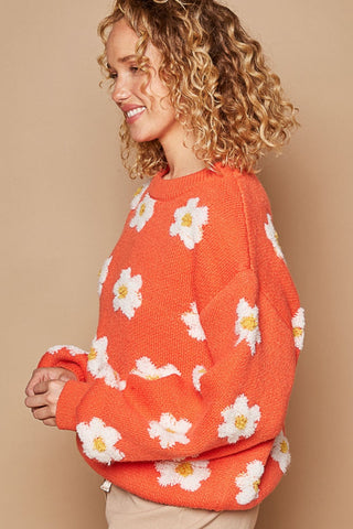 POL Daisy Pattern Drop Shoulder Sweater Trendsi