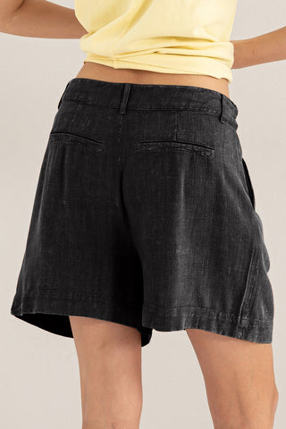 HYFVE High Waist Pleated Linen Shorts Trendsi