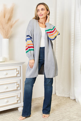 Angel Wings Multicolored Stripe Open Front Longline Cardigan Trendsi