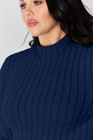 Basic Bae Full Size Ribbed Mock Neck Long Sleeve T-Shirt Trendsi