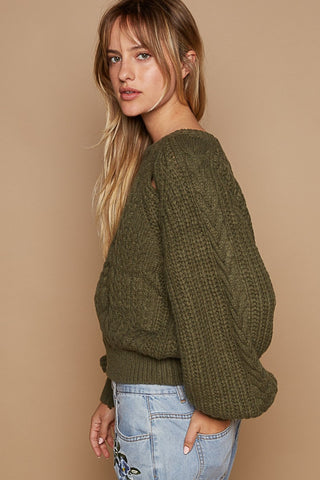 POL Cable Knit Cutout Long Sleeve Sweater Trendsi