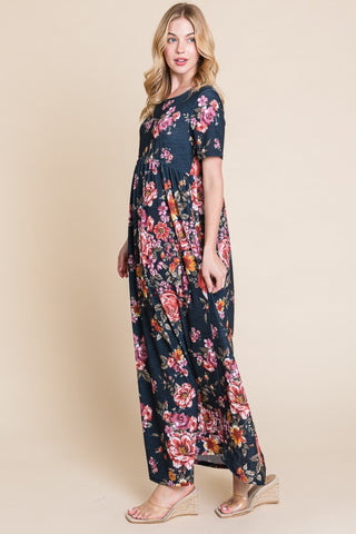 BOMBOM Floral Short Sleeve Maxi Dress Trendsi