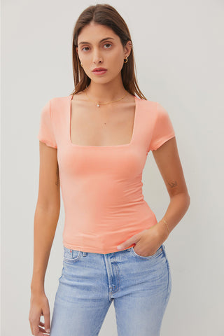 Be Cool Square Neck Short Sleeve T-Shirt Trendsi