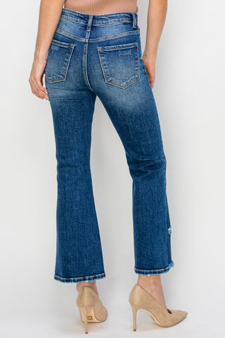 RISEN High Waist Raw Hem Flare Jeans Trendsi