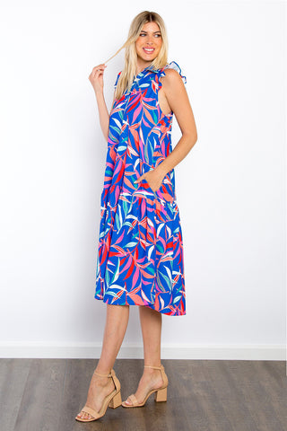 Be Stage Print Ruffled Midi Dress with Pockets Trendsi