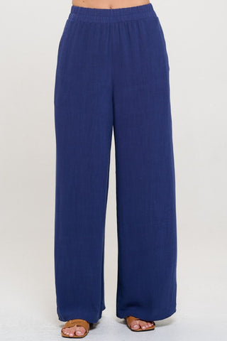 RENEE C Linen Wide Leg Pants with Pockets Trendsi