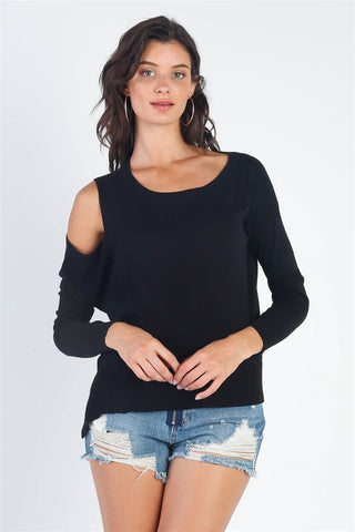 UNIQ Cold Shoulder Long Sleeve Knit Top Trendsi