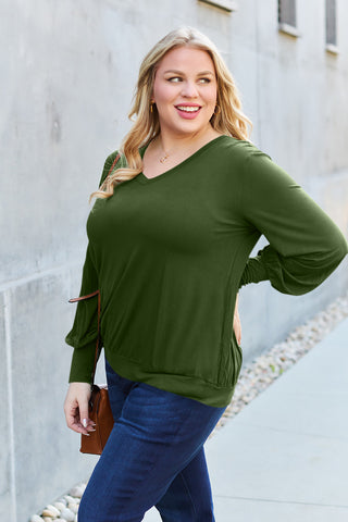 Basic Bae Full Size V-Neck Lantern Sleeve Top Trendsi